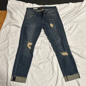 Kut from the Kloth Dark Blue Distressed Ankle Straight Leg Amy Jeans